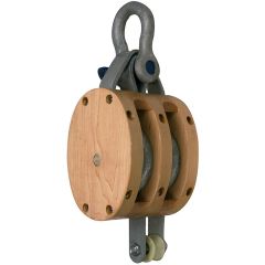 Campbell 3002K 4" Double Wood Shell Block with Shackle (1/2" Rope)(WLL 1400 lbs)